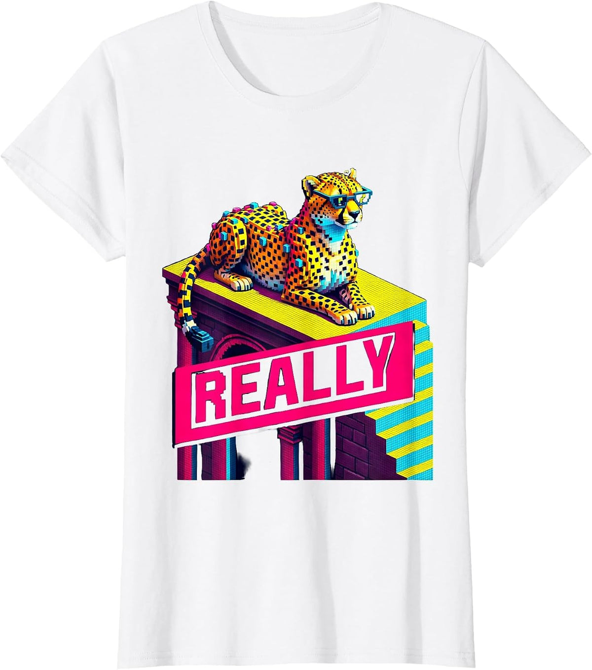 Women's Really Pixel Art Cheetah Lounging Funny Animal Lover Youth T-Shirt - White