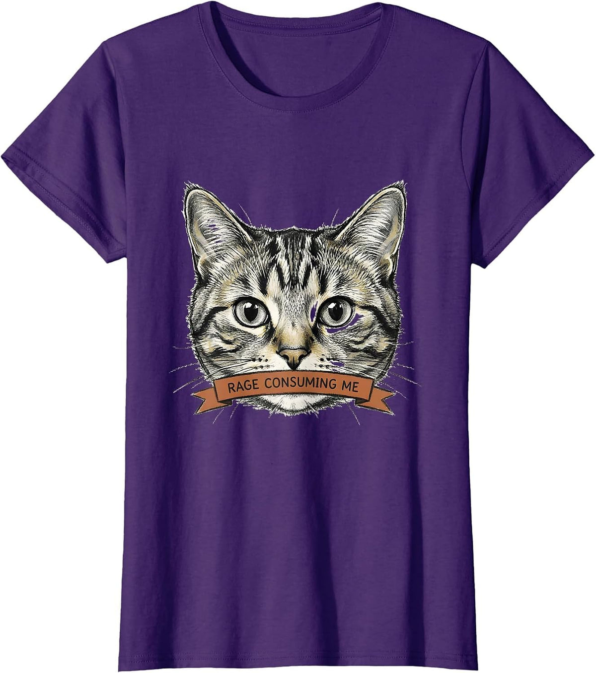 Rage Consuming Me Funny Silly Staring Cat Meme Cat Lover T-Shirt - Purple