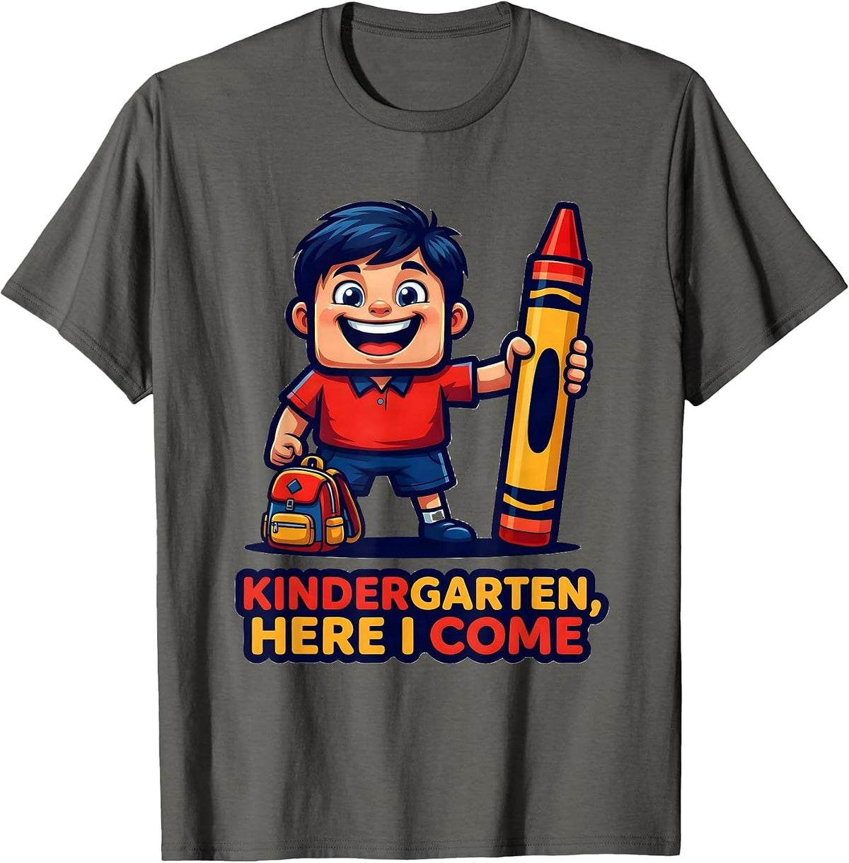 Kindergarten, Here I Come Playful Kindergarten Teacher Back T-Shirt - Asphalt Grey