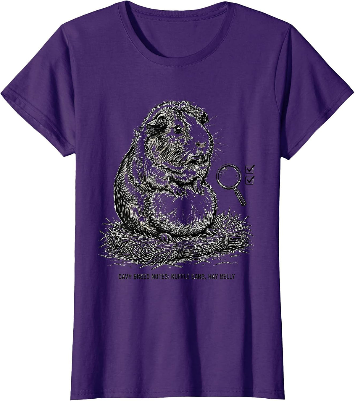 Women's Cavy Breed Notes: Ruffle Ears, Hay Belly Funny T-Shirt - Purple
