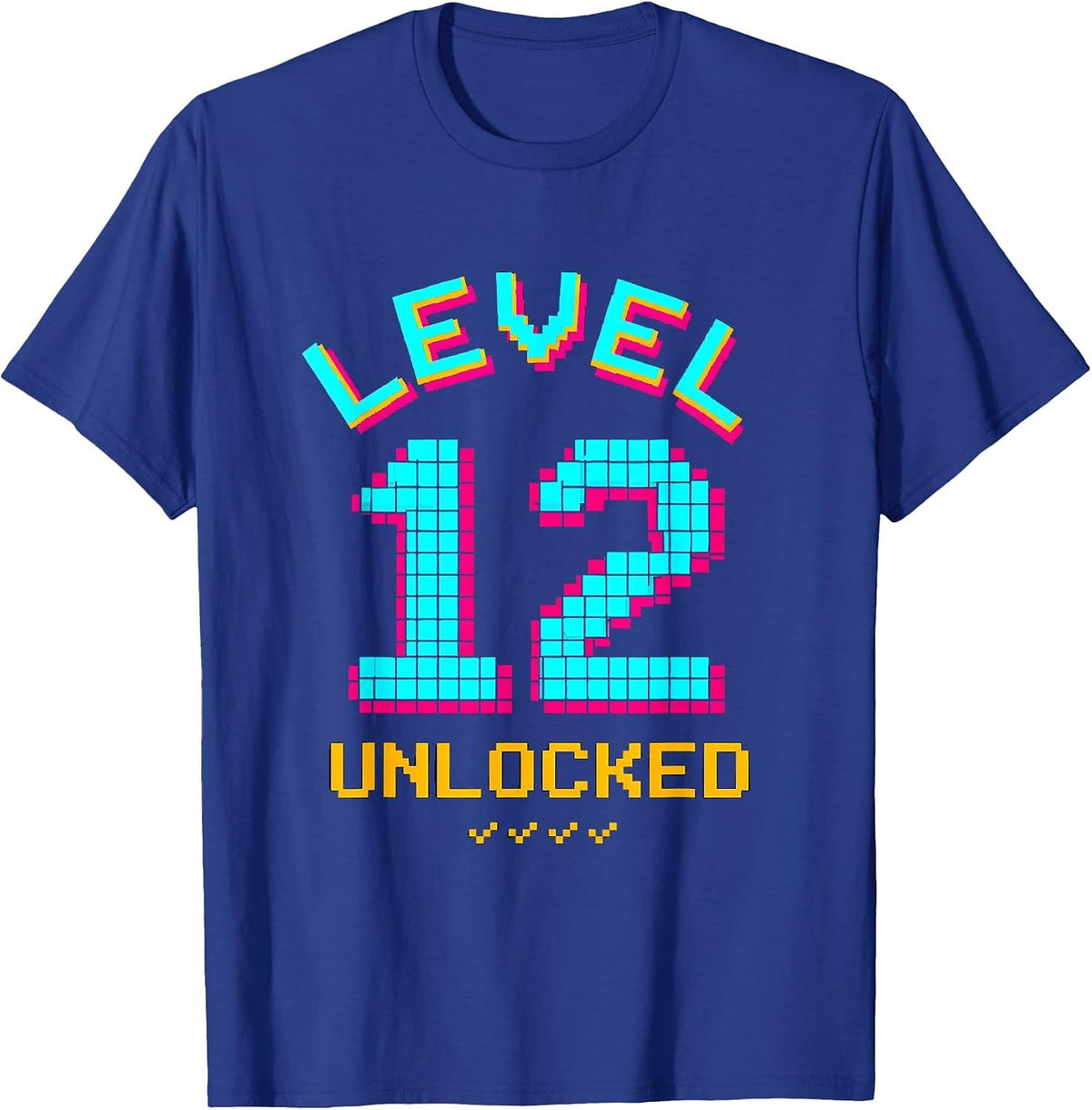 Men's Level 12 Unlocked Pixel Art Funny Teenage Birthday Vintage T-Shirt - Royal Blue