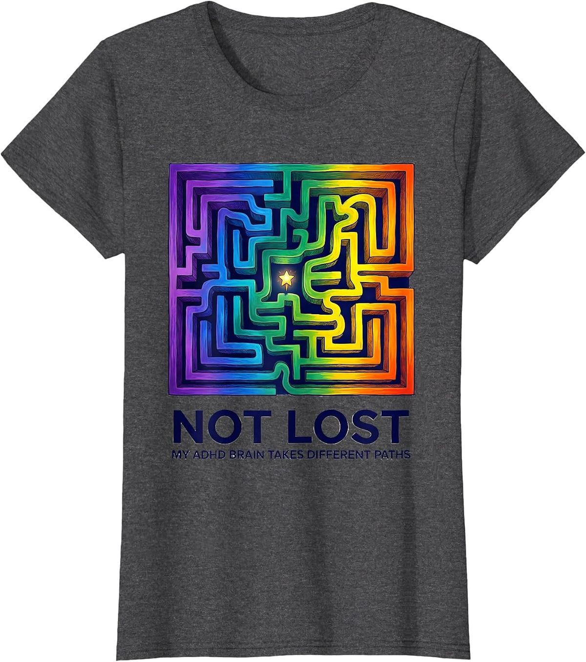 Women's Not Lost My ADHD Brain Takes Different Paths Funny T-Shirt - Dark Heather Grey