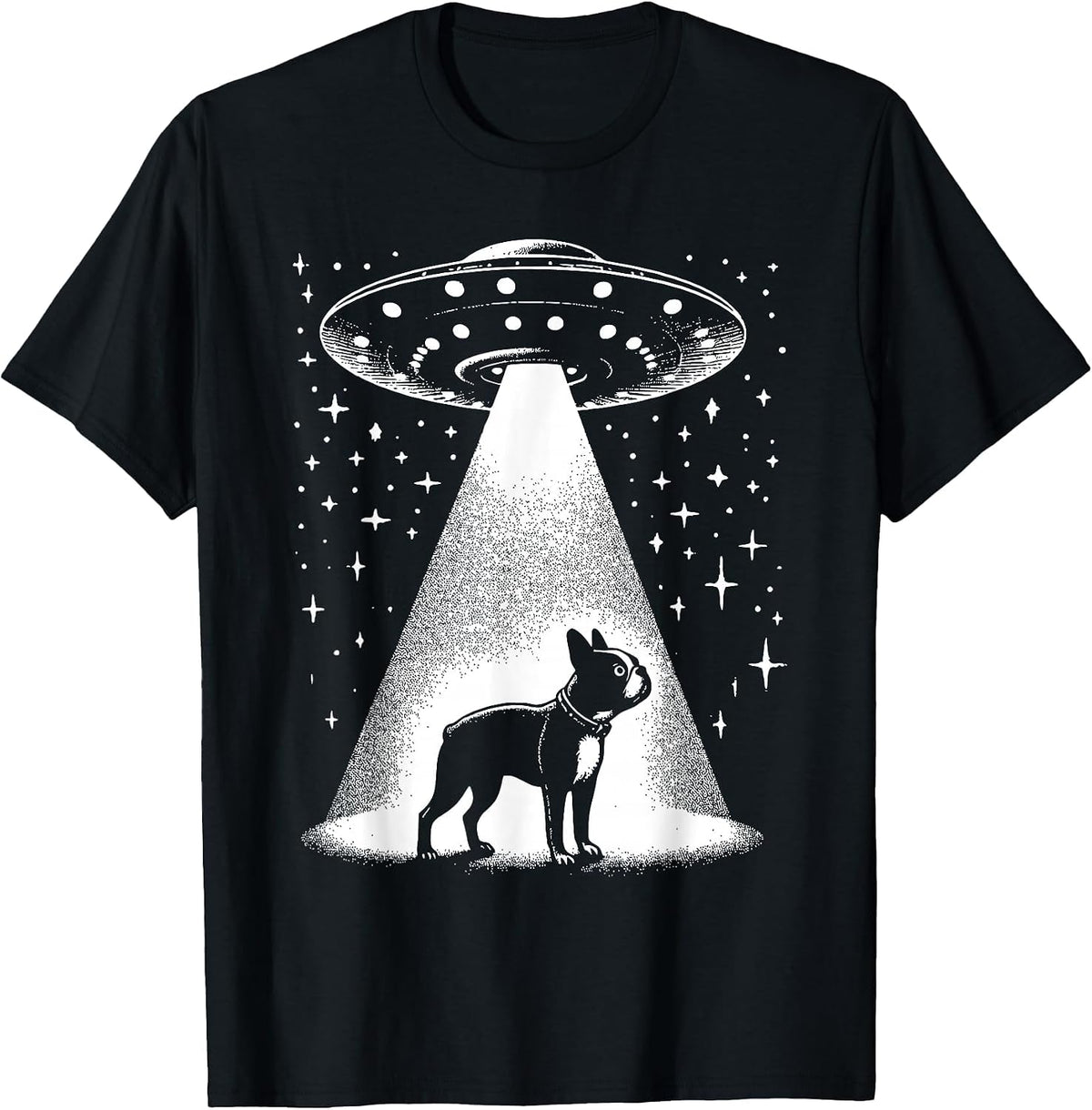 Boston Terrier Mom Dad Dog - Funny Alien UFO T-Shirt - Black
