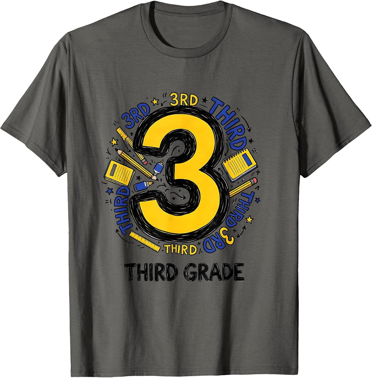 3RD GRADE THIRD GRADE Playful Teacher Back To School T-Shirt - Asphalt Grey