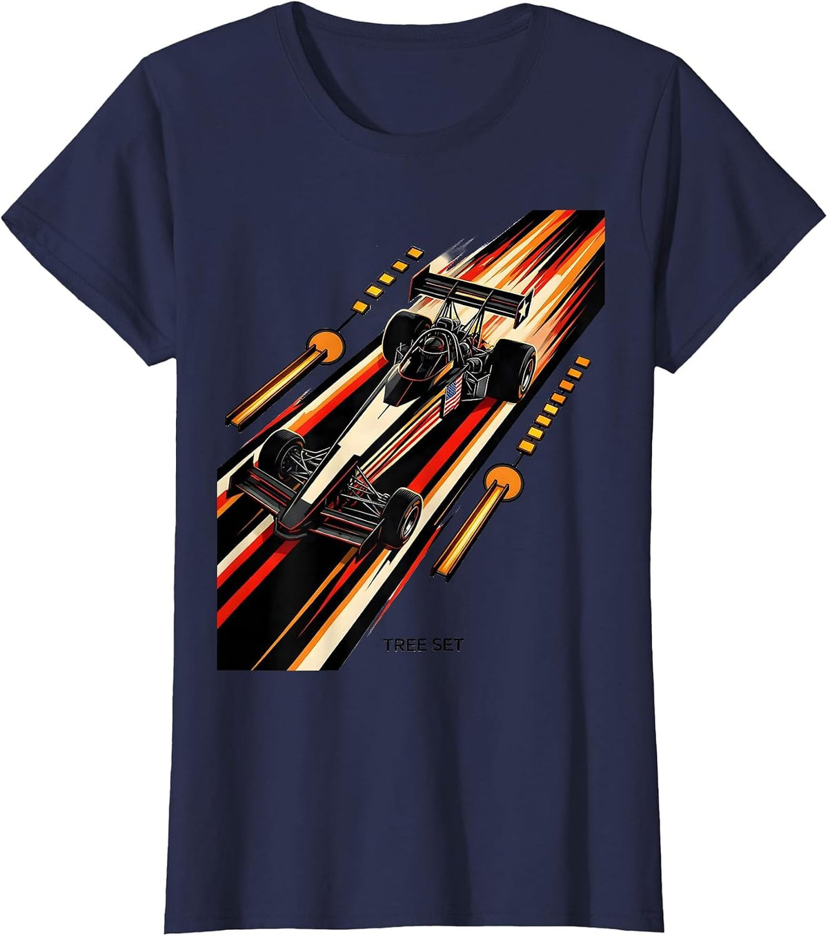 Women's Tree Set Futurist RC Dragster Racing American Flag Hobbyist T-Shirt - Navy Blue