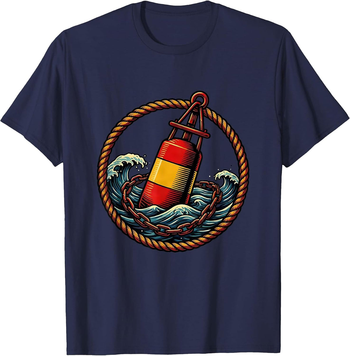 Men's Lone Buoy Ocean Illustration Navy Graphic T-Shirt - Navy Blue