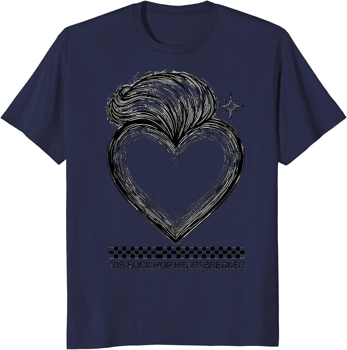 50s Sock Hop Heartbreaker Retro Vintage Rockabilly Greaser T-Shirt - Navy Blue