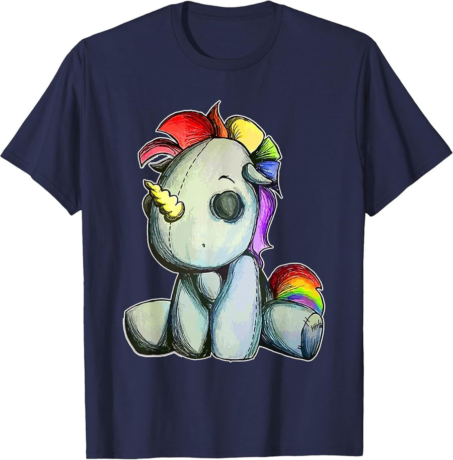 Funny Unicorn Pastel Goth Voodoo Doll Halloween Costume Day T-Shirt - Navy Blue