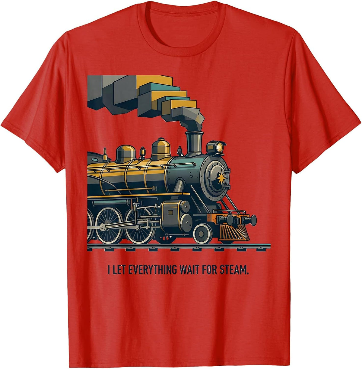 Men's I Let Everything Wait For Steam Midcentury Modern Train T-Shirt - Red