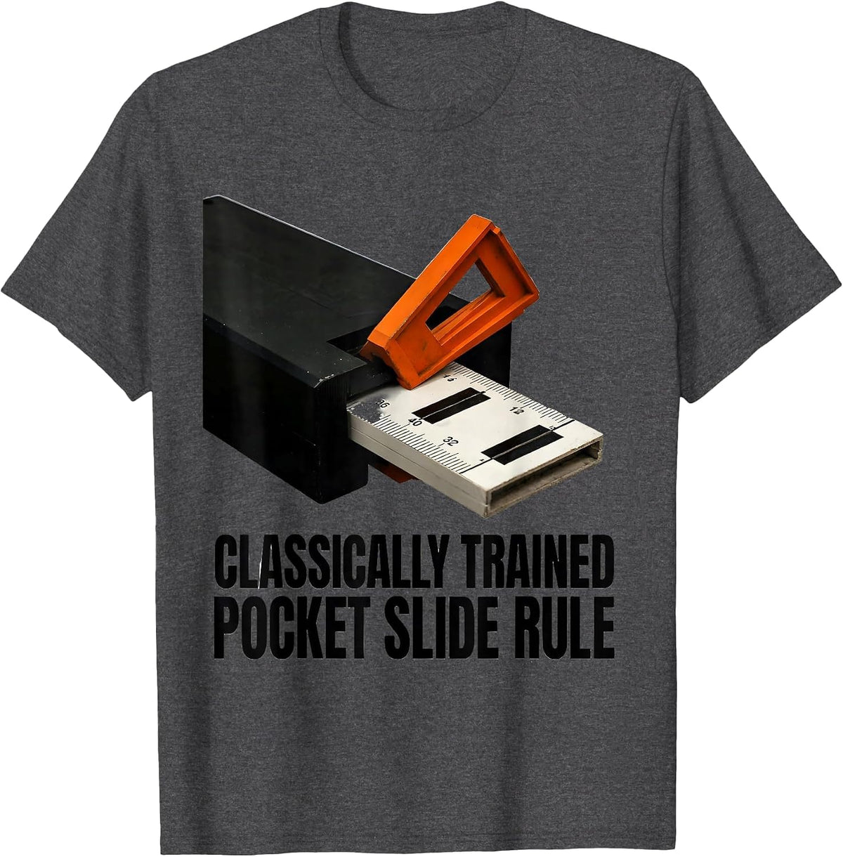 Men's Classically Trained Pocket Slide Rule Retro Enthusiast T-Shirt - Dark Heather Grey