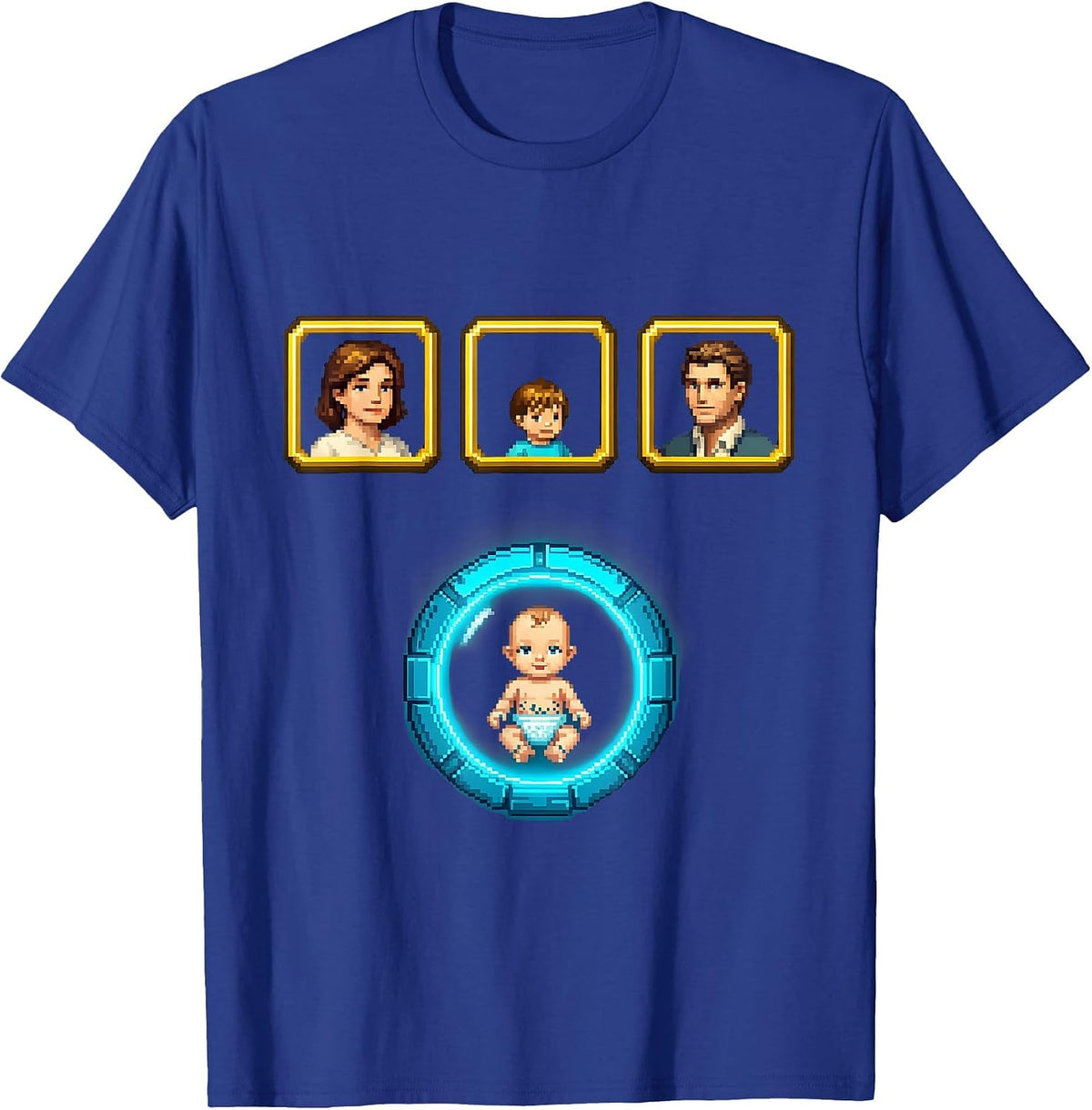 Men's Pixel Party Roster Gamer Dad Pregnancy Announcement T-Shirt - Royal Blue