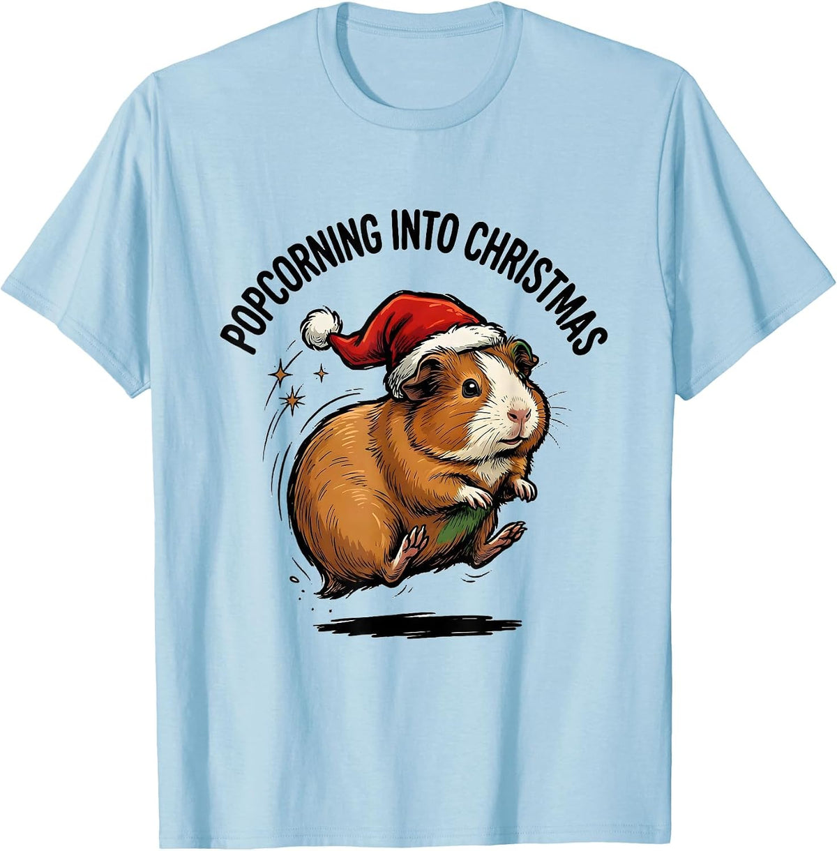 Men's Popcorning Into Christmas Funny Guinea Pig Christmas Santa T-Shirt - Baby Blue