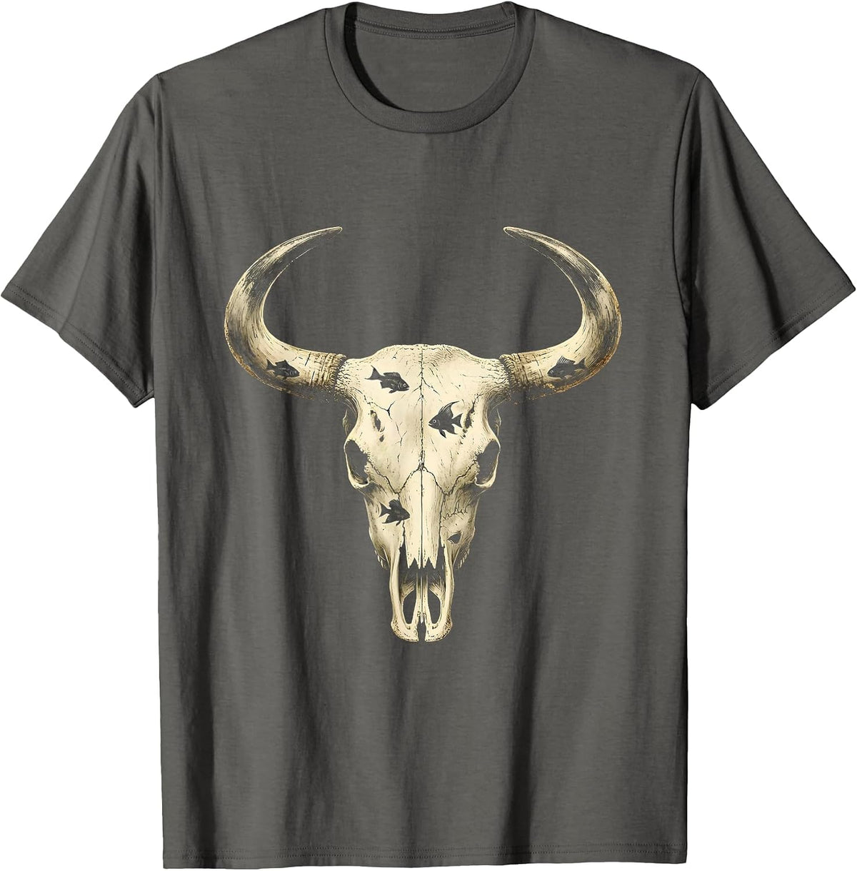 Men's Underwater Cow Tropical Fish Ocean Scene T-Shirt - Asphalt Grey