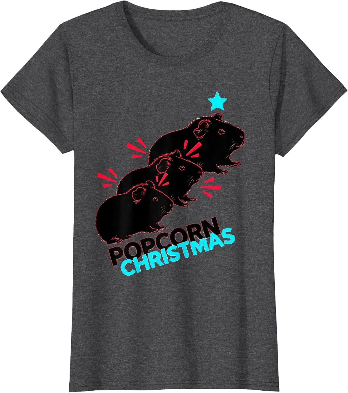Women's Popcorn Christmas New Wave Guinea Pig Owner Pet Lover Humor T-Shirt - Dark Heather Grey