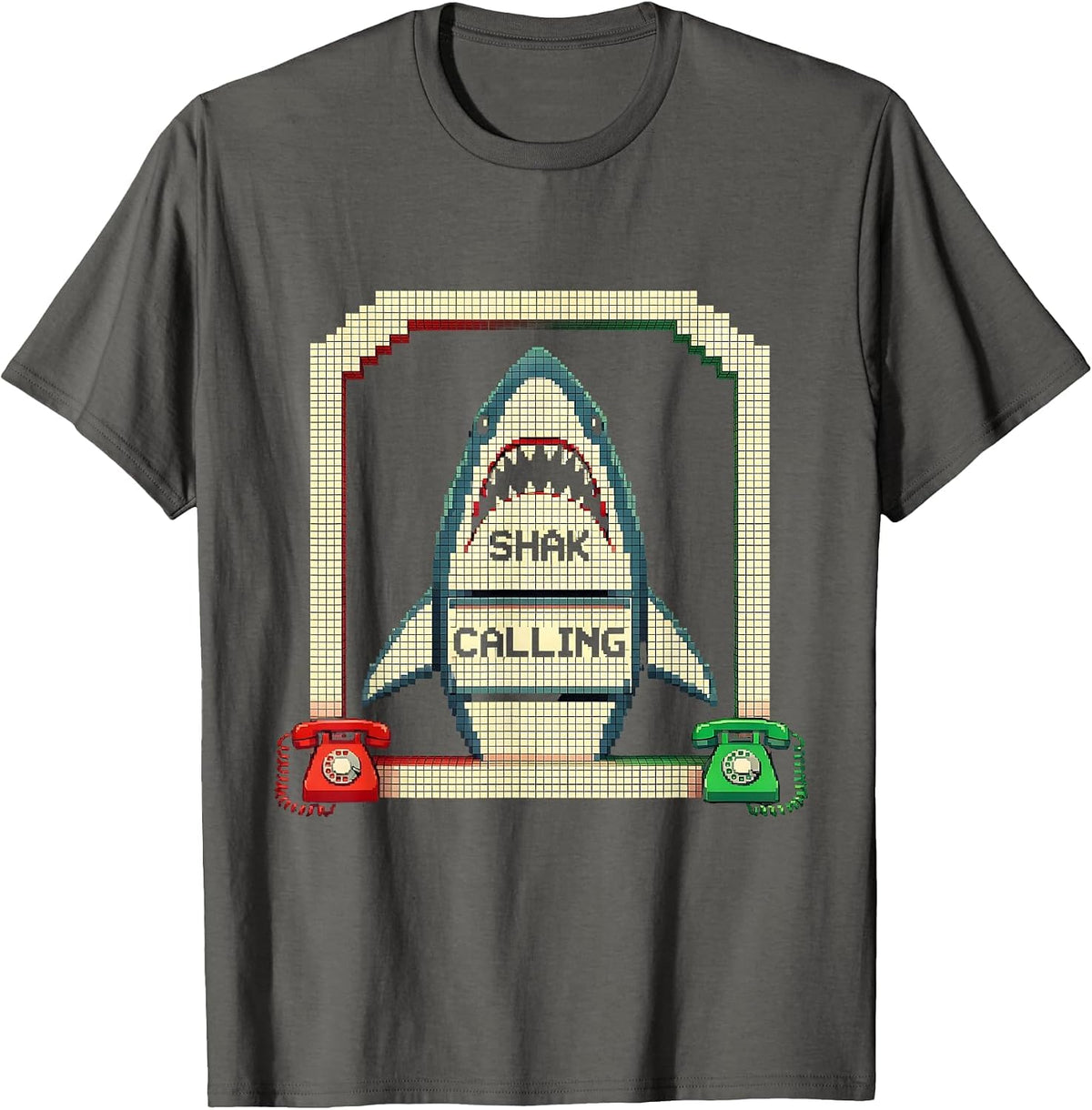 Men's Shak Calling Pixel Art Absurdist Internet Meme Humor T-Shirt - Asphalt Grey