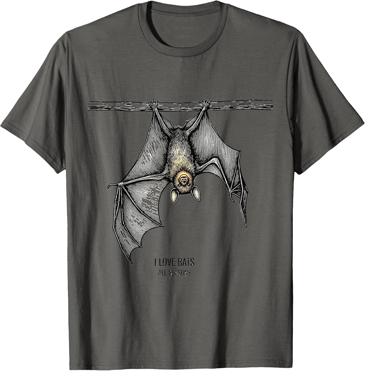 I Love Bats All Seasons Vintage Bat Lover Halloween Nature T-Shirt - Asphalt Grey