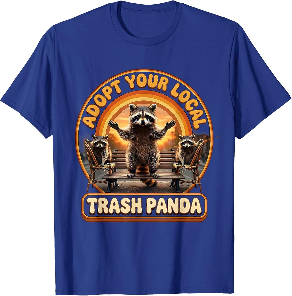 Men's Adopt Your Local Trash Panda Retro 70s Raccoon Meme Humor T-Shirt - Royal Blue