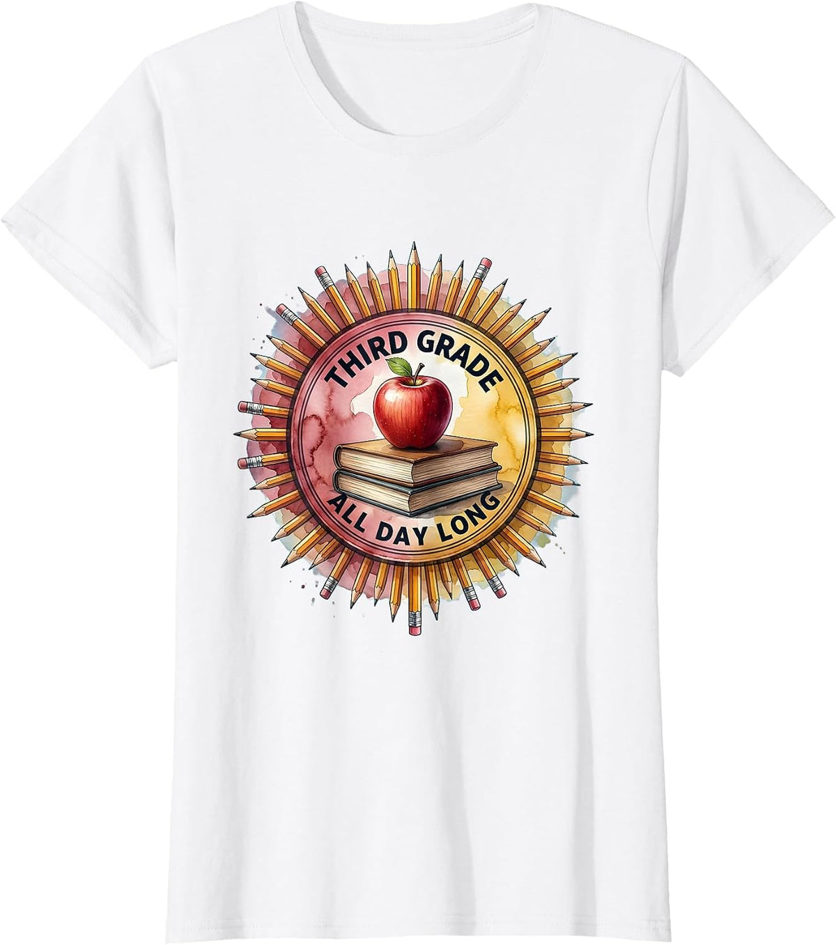 Third Grade All Day Long Teacher Design T-Shirt - White