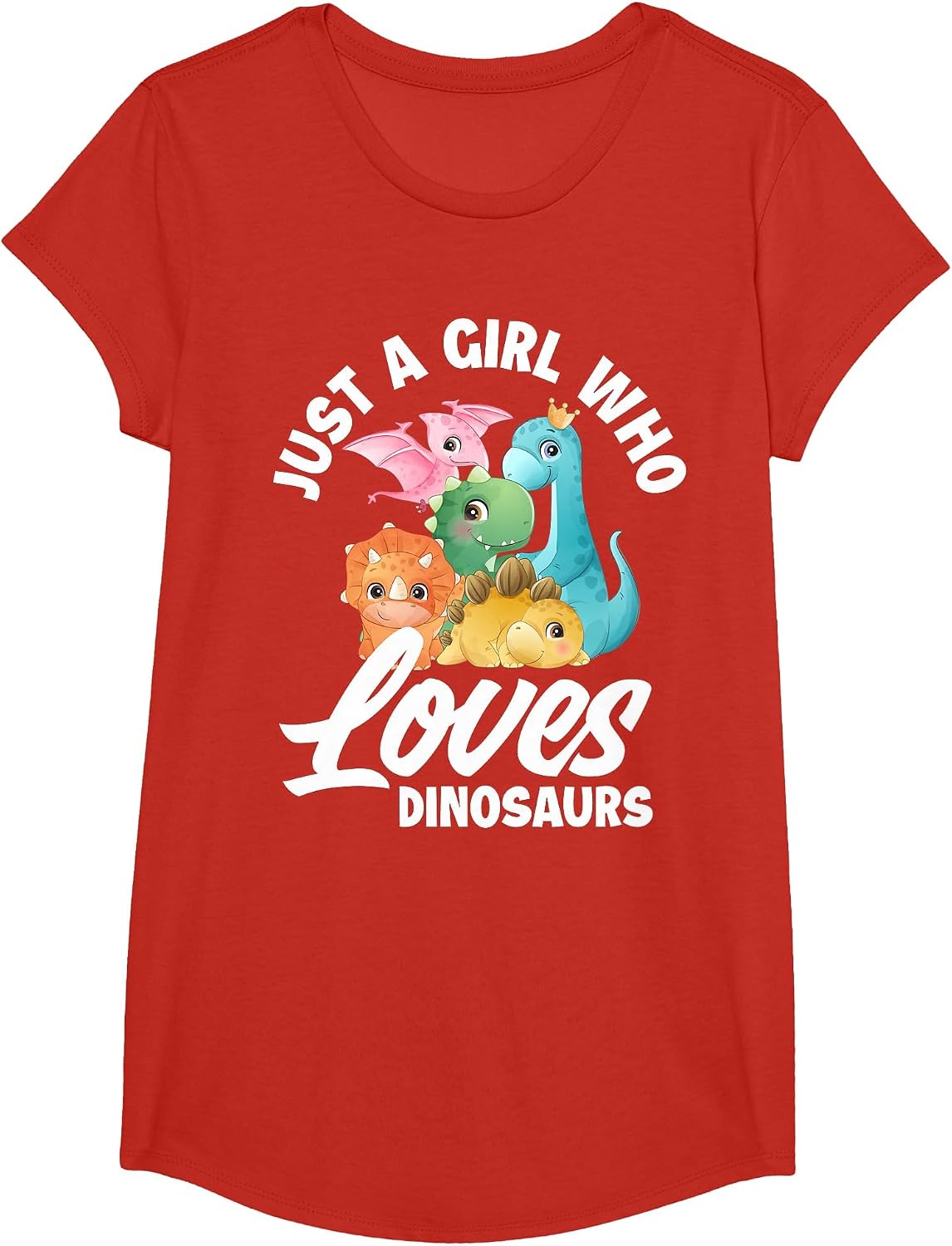 Just A Girl Who Loves Dinosaurs Dino Girls Dinosaur Lover T-Shirt - Girls Red