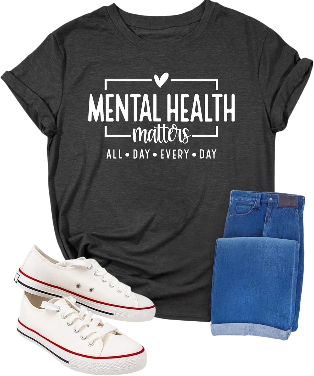 Mental Health Awareness Shirt Women Mental Health Shirt Therapist Psychologist Tshirt Motivational Positive Gift Tops - Grey