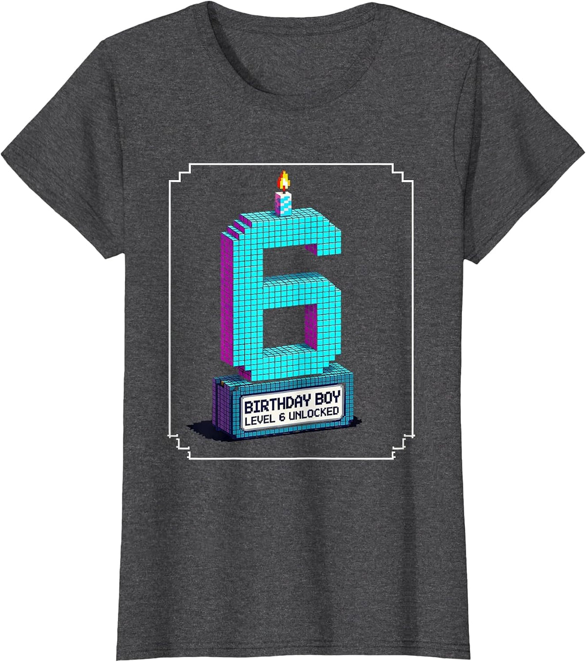 Women's Birthday Boy Level 6 Unlocked Pixel Art Gamer Boy Birthday T-Shirt - Dark Heather Grey
