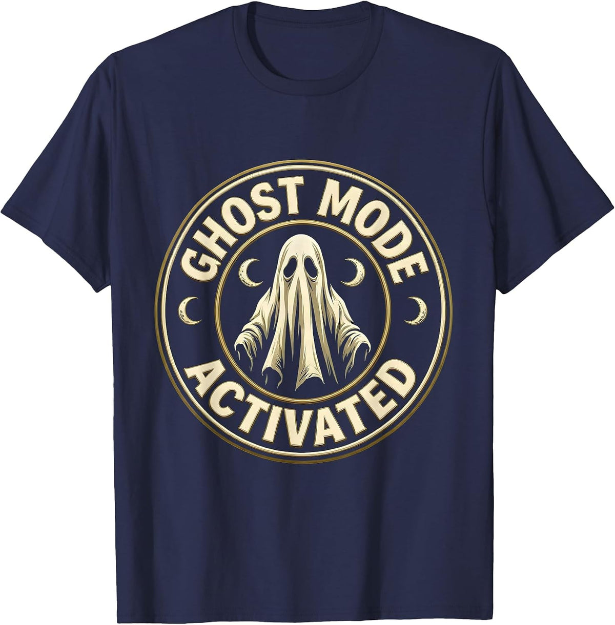 Ghost Mode Activated Spooky Season Design T-Shirt, Men, Navy Blue, Large - As Pictured