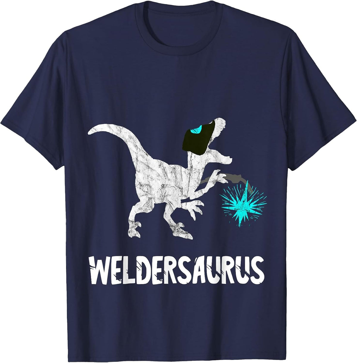 Welder Dinosaur Funny Mig Welding Dino Steel Worker T-Rex T-Shirt - Navy Blue