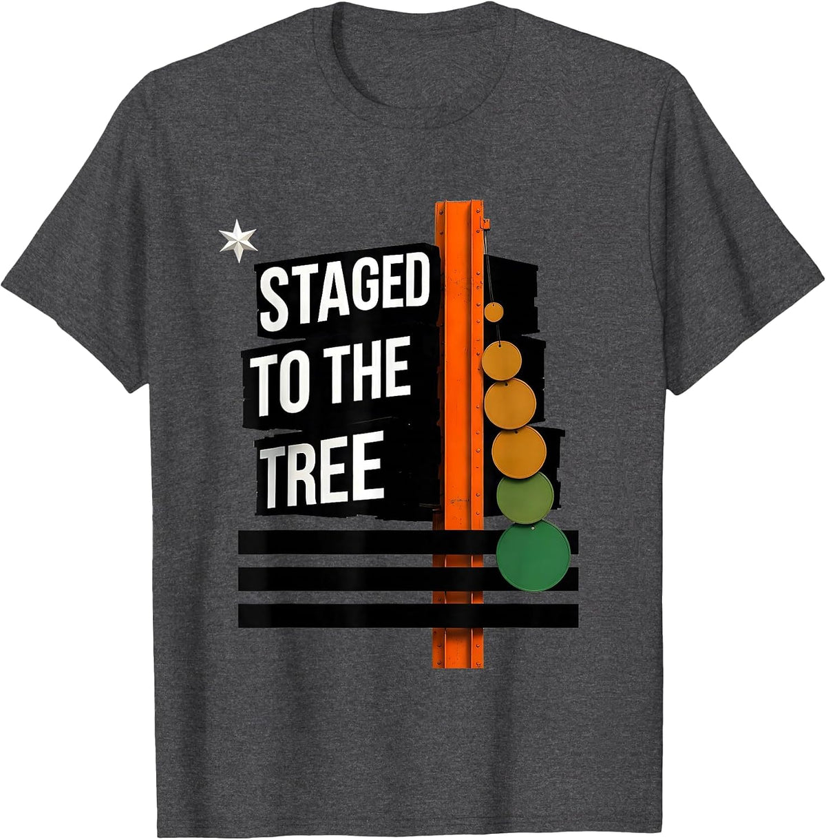 Staged To The Tree Brutalist Graphic American Flag RC Racing T-Shirt - Dark Heather Grey