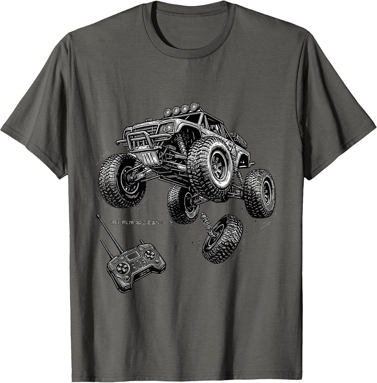 Build Tune Run Break Fix Repeat Funny RC Car Racing Gearhead T-Shirt - Asphalt Grey