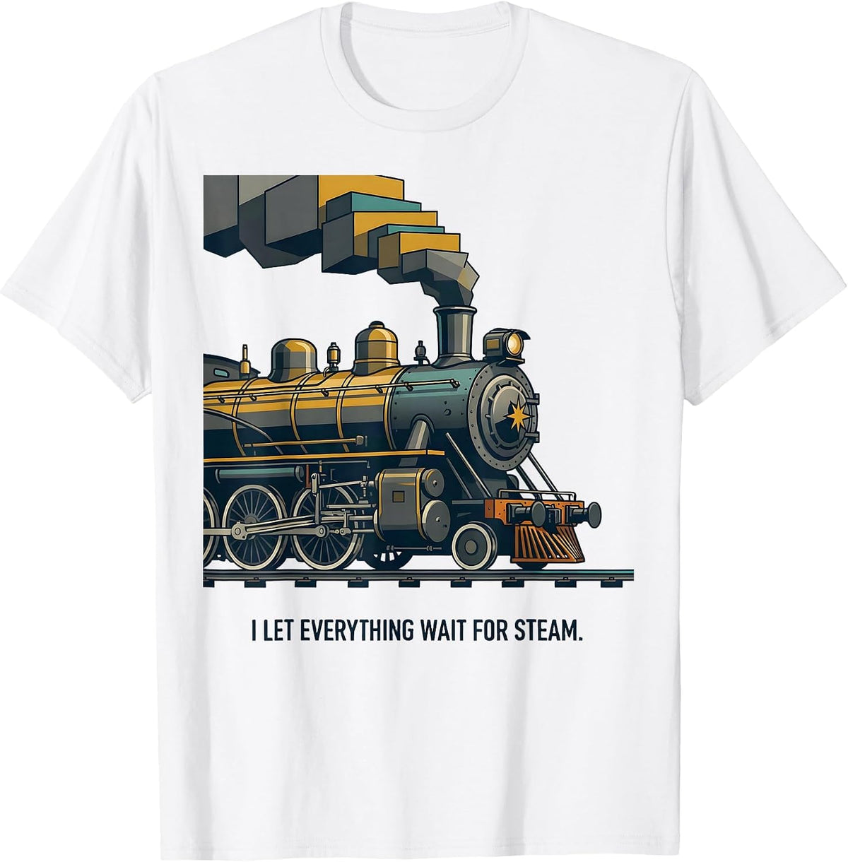 Men's I Let Everything Wait For Steam Midcentury Modern Train T-Shirt - White