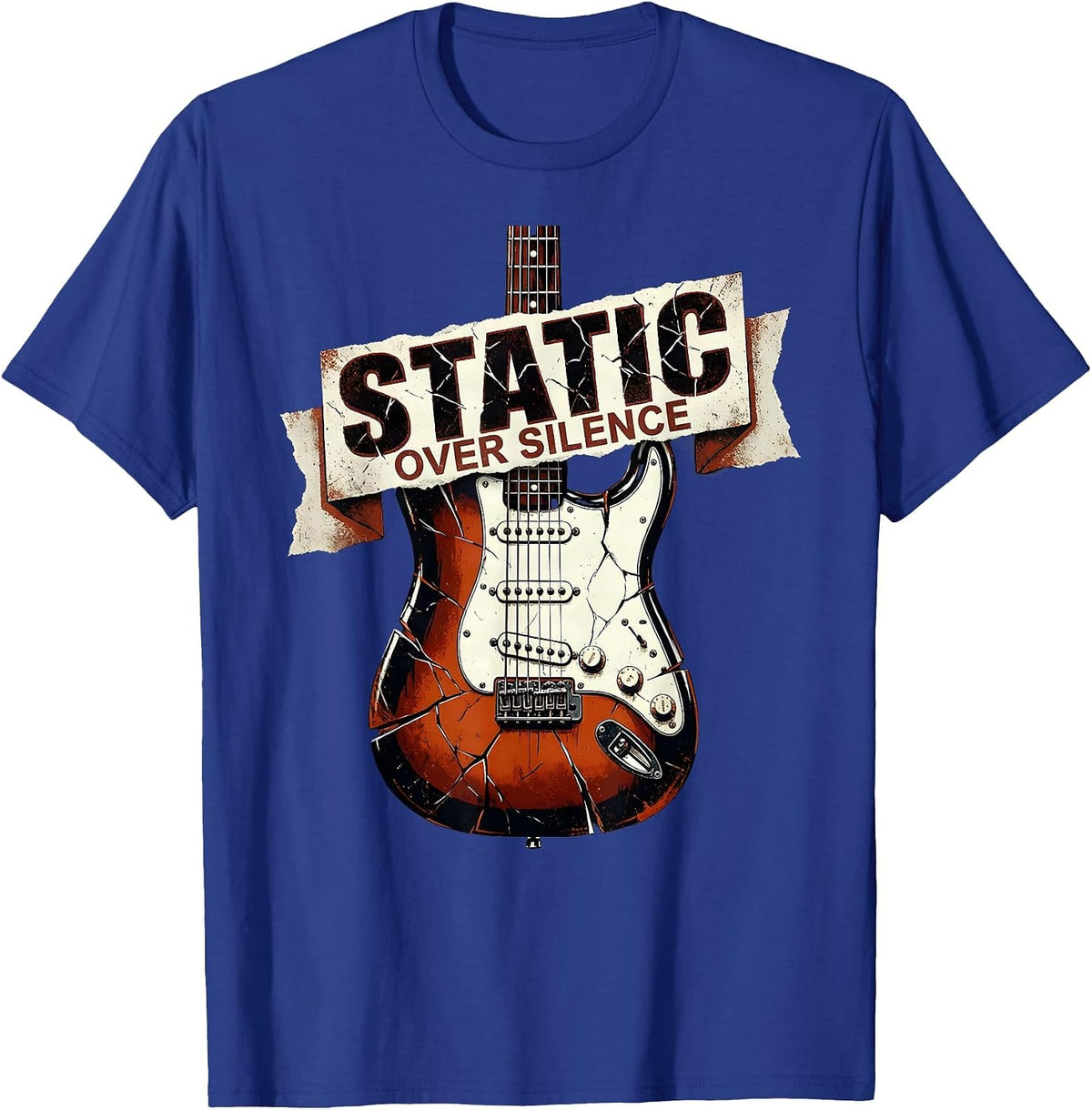 Static Over Silence Grunge Graphic Design T-Shirt - Royal Blue