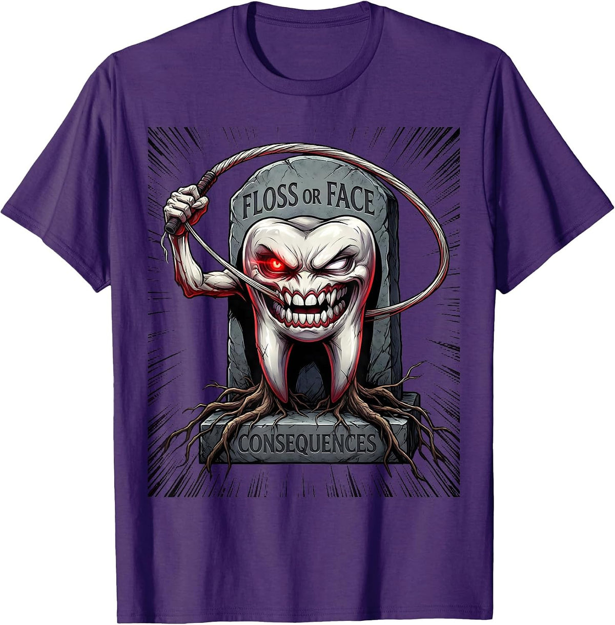 Floss or Face Consequences Dental Halloween T-Shirt - Purple