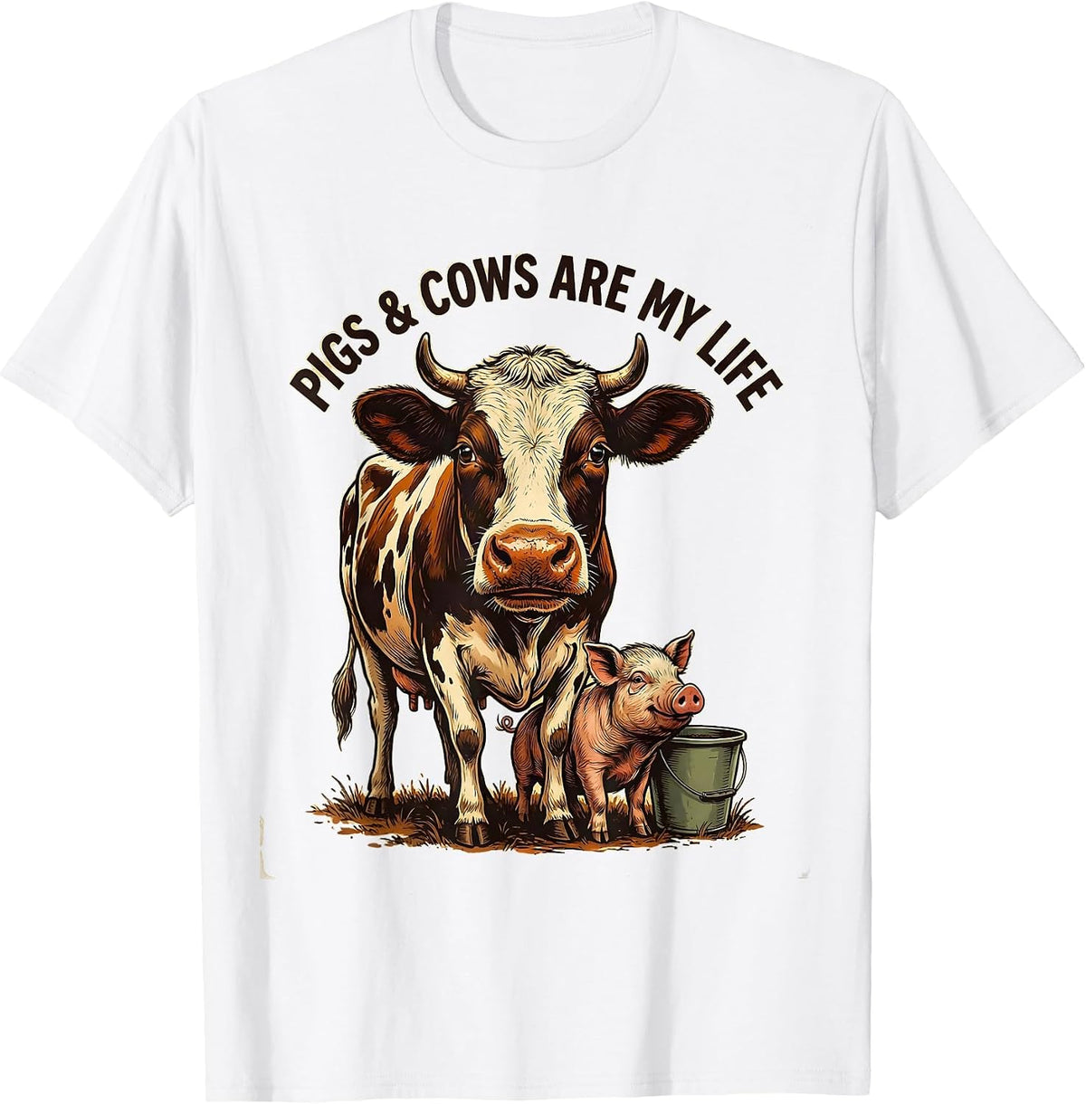 Men's Pigs & Cows Are My Life Funny Farm Animal Farmer Humor T-Shirt - White