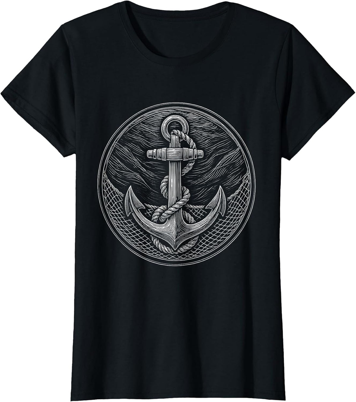 Anchor Tangled in Fishing Net Underwater Art T-Shirt - Black