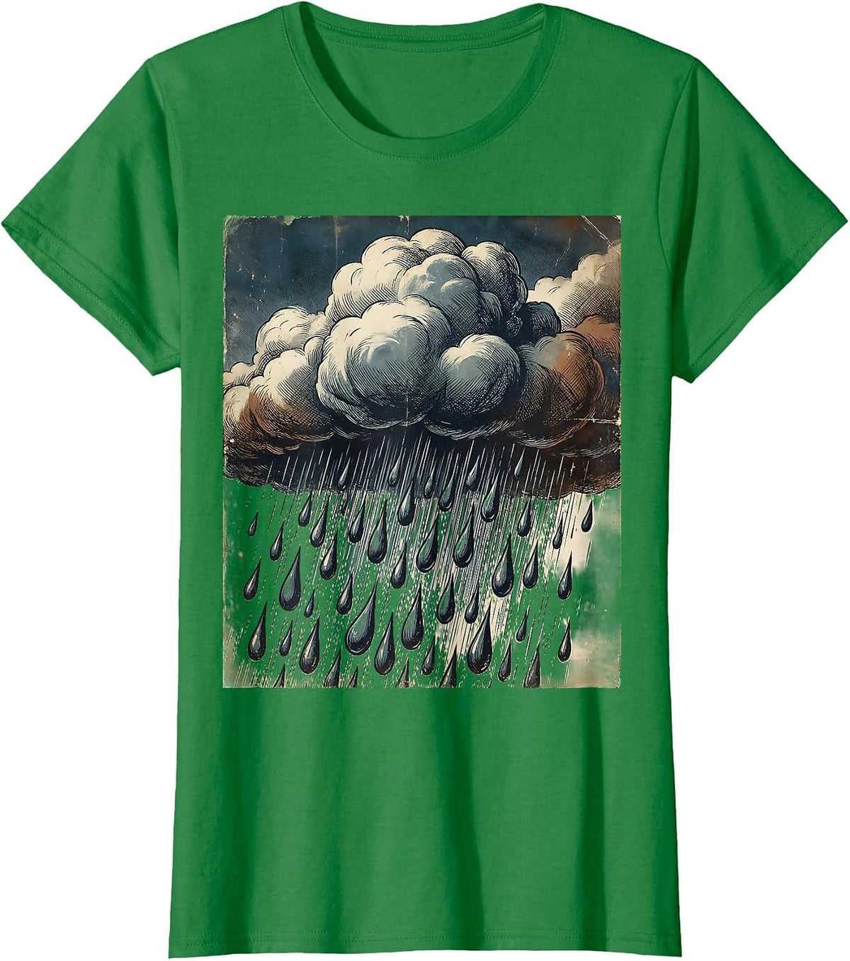 Storm Cloud Heavy Rain Downpour Graphic T-Shirt - Kelly Green