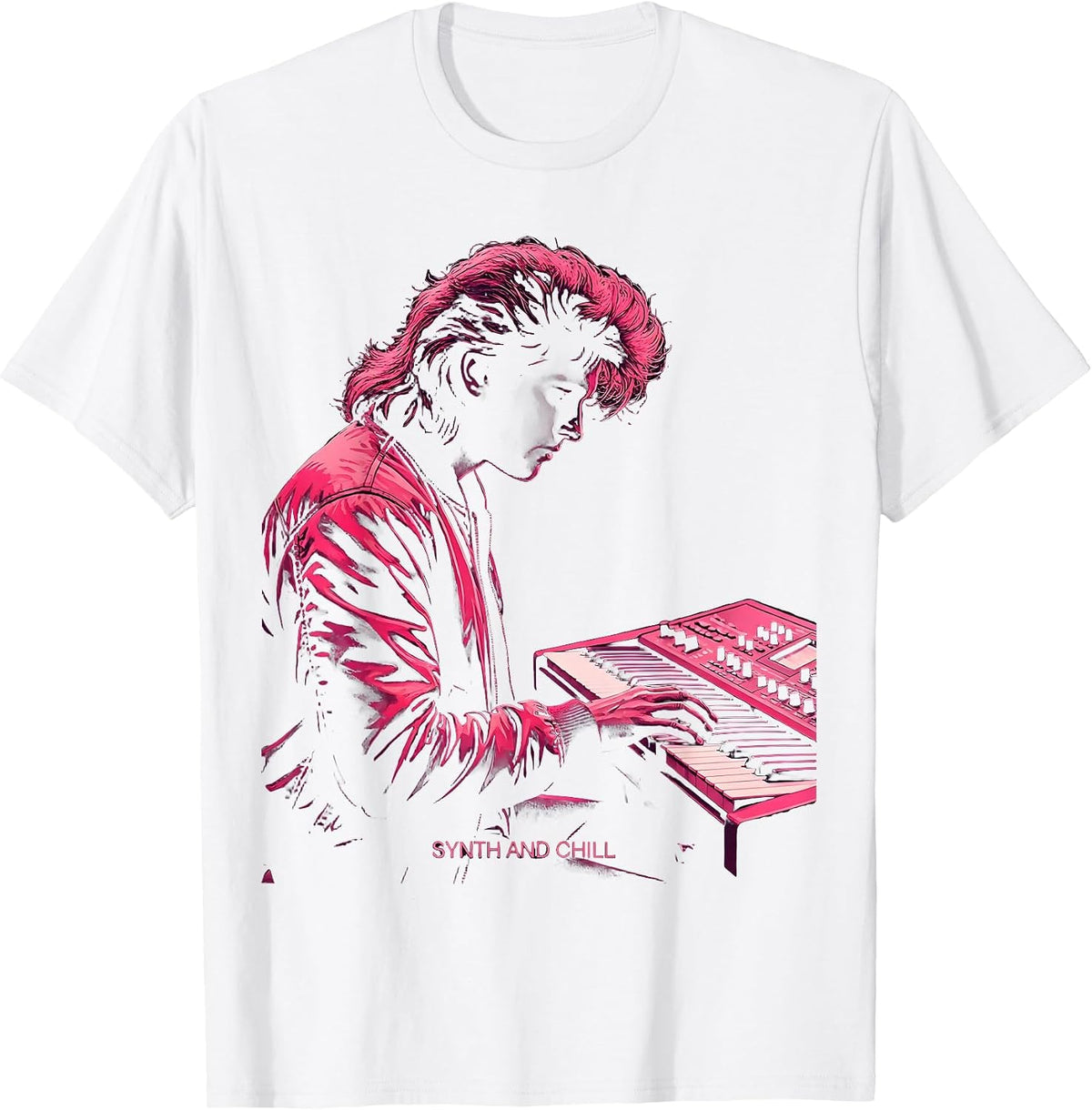 Synth and Chill Retro 80s Nostalgia Design T-Shirt - White