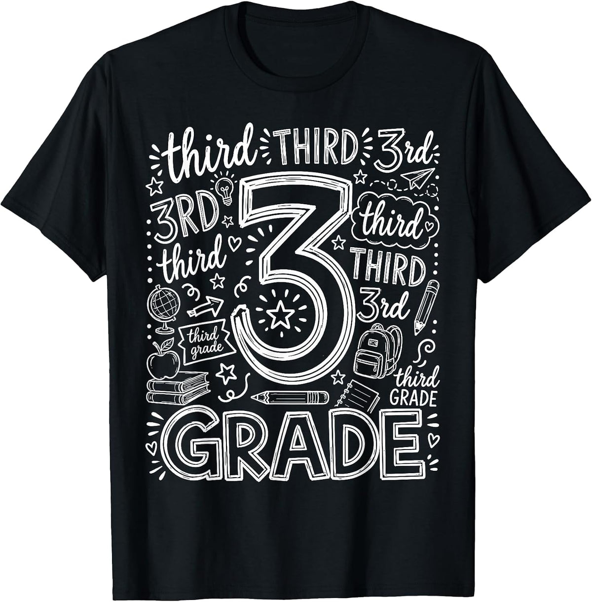 3rd Grade Typography Team Third Grade Teacher Back to School T-Shirt - Black