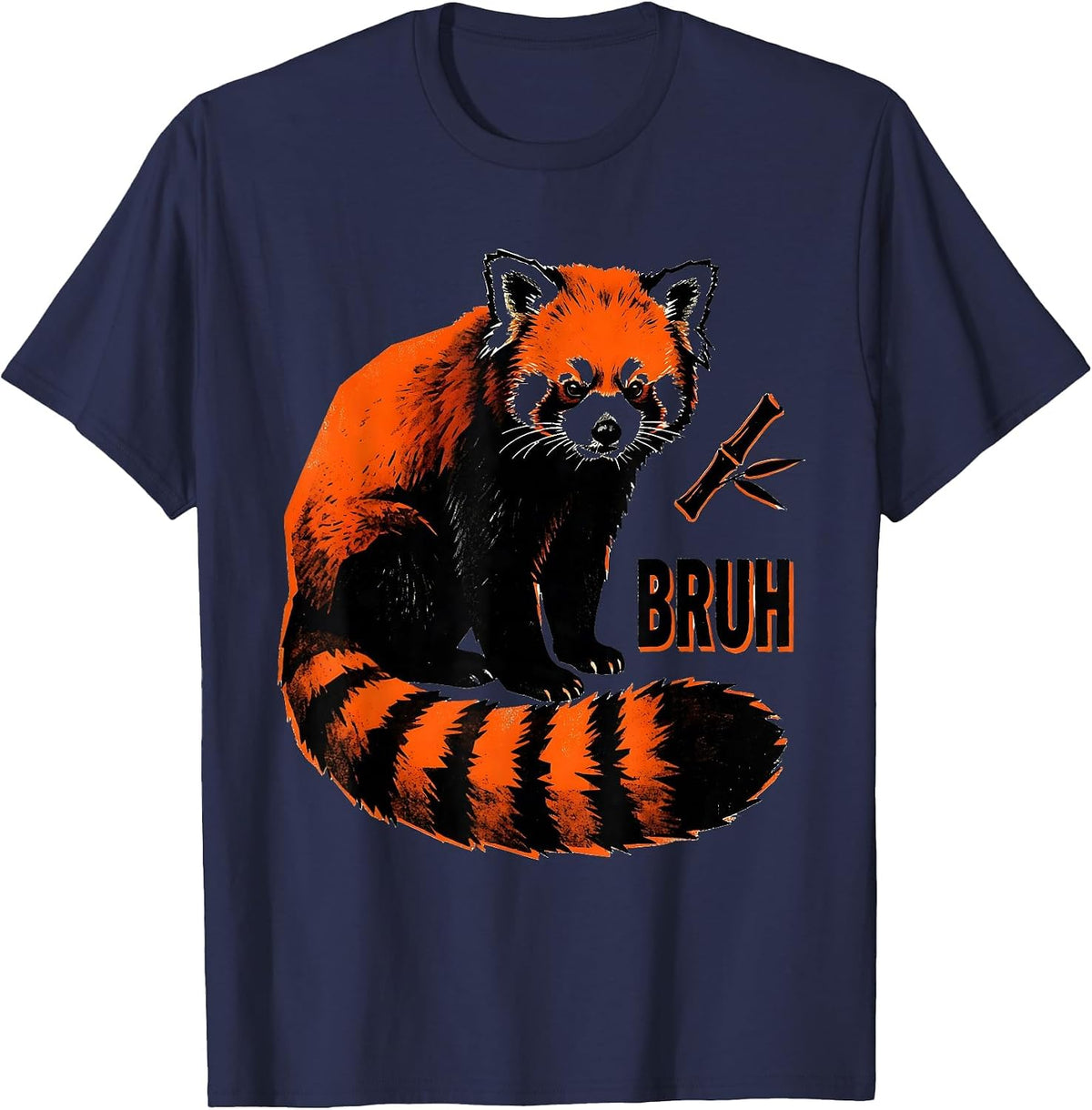 Men's Bruh Oversized Rust-Red Panda Stencil Graphic Novelty Animal T-Shirt - Navy Blue