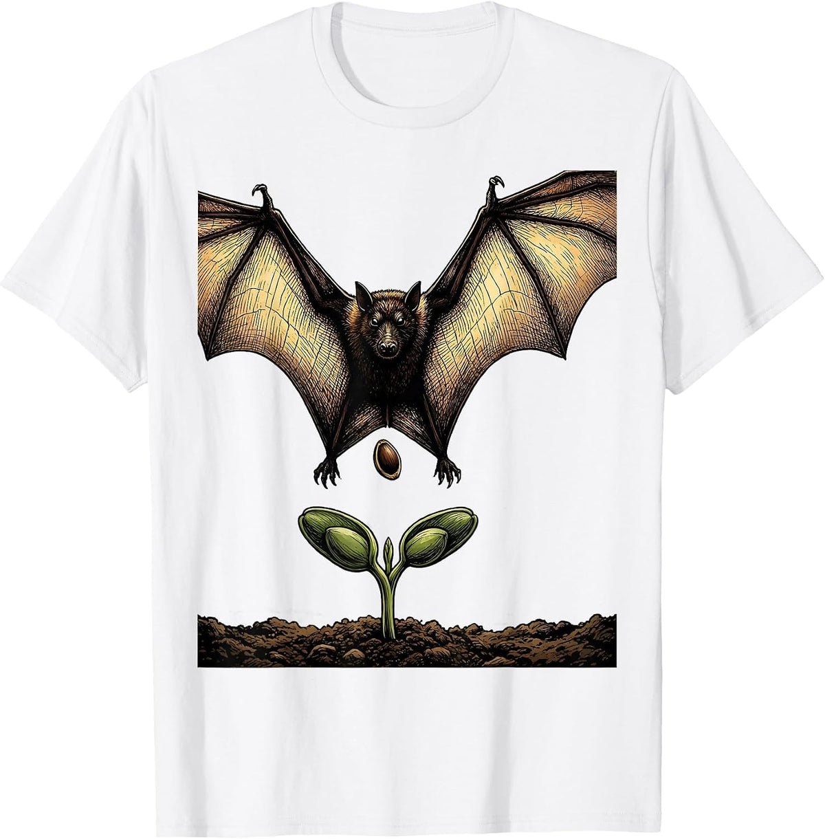 Men's Three-Quarter Fruit Bat Vintage Nature Illustration T-Shirt - White