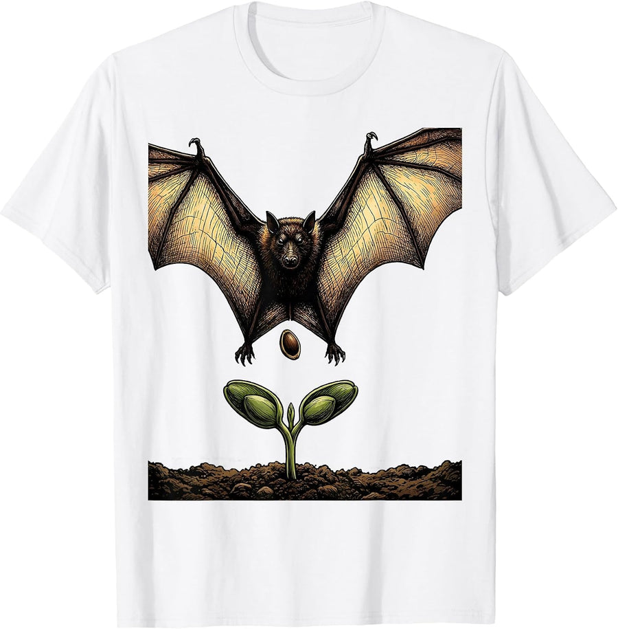 Men's Three-Quarter Fruit Bat Vintage Nature Illustration T-Shirt - White