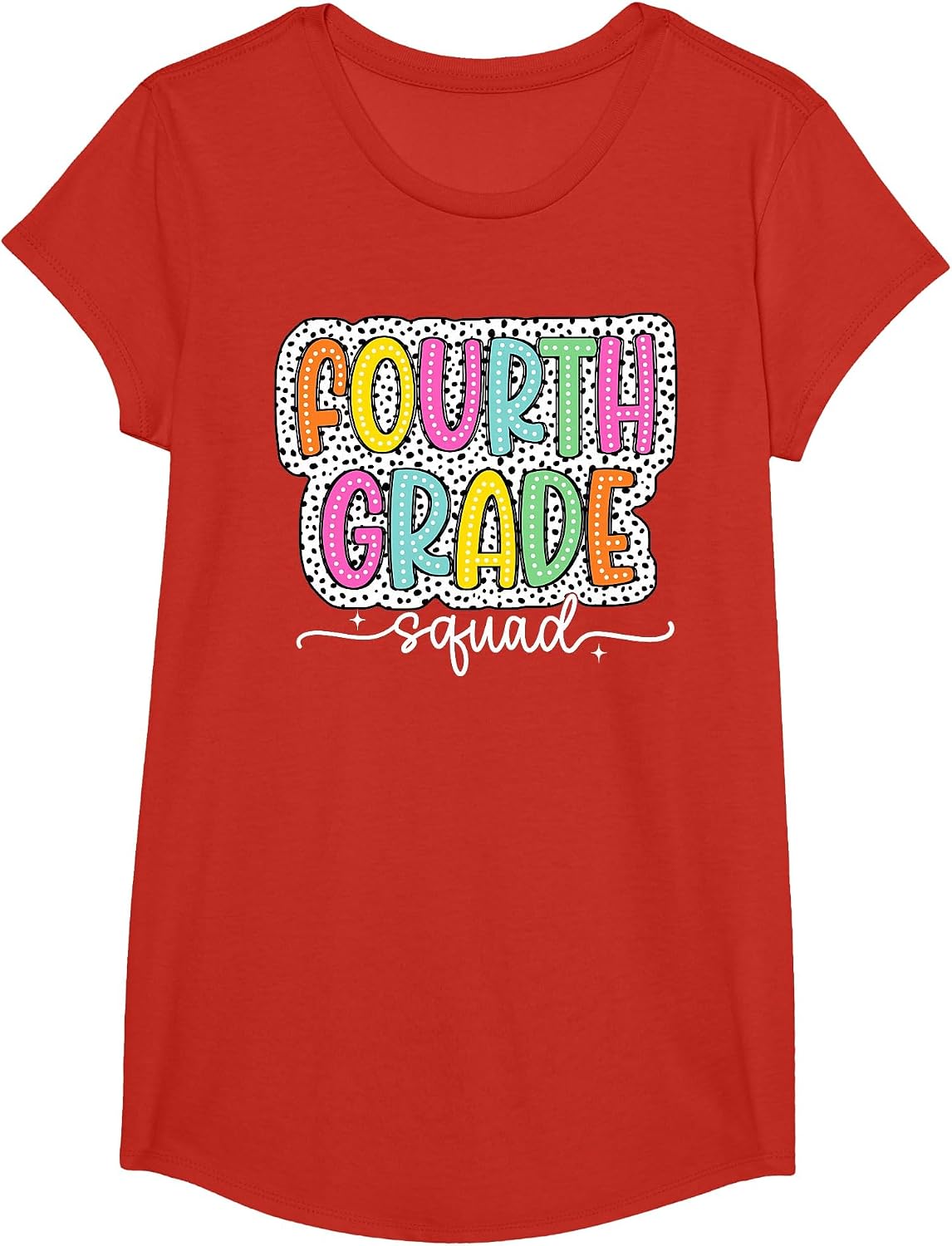 4th Fourth Grade Squad Back to School Dalmatian Dots T-Shirt - Girls Red