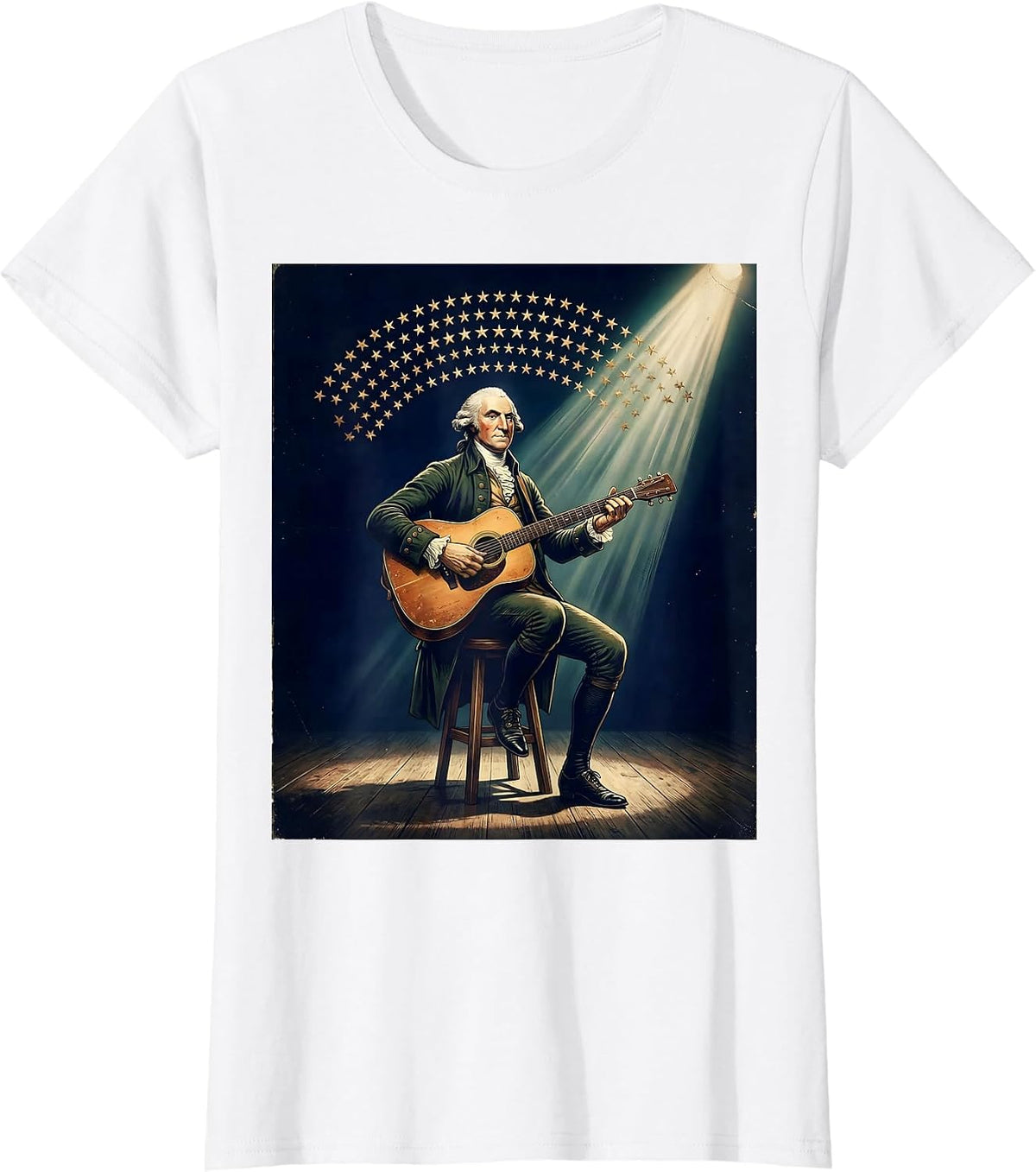 George Washington Playing Guitar Vintage Patriot T-Shirt - White