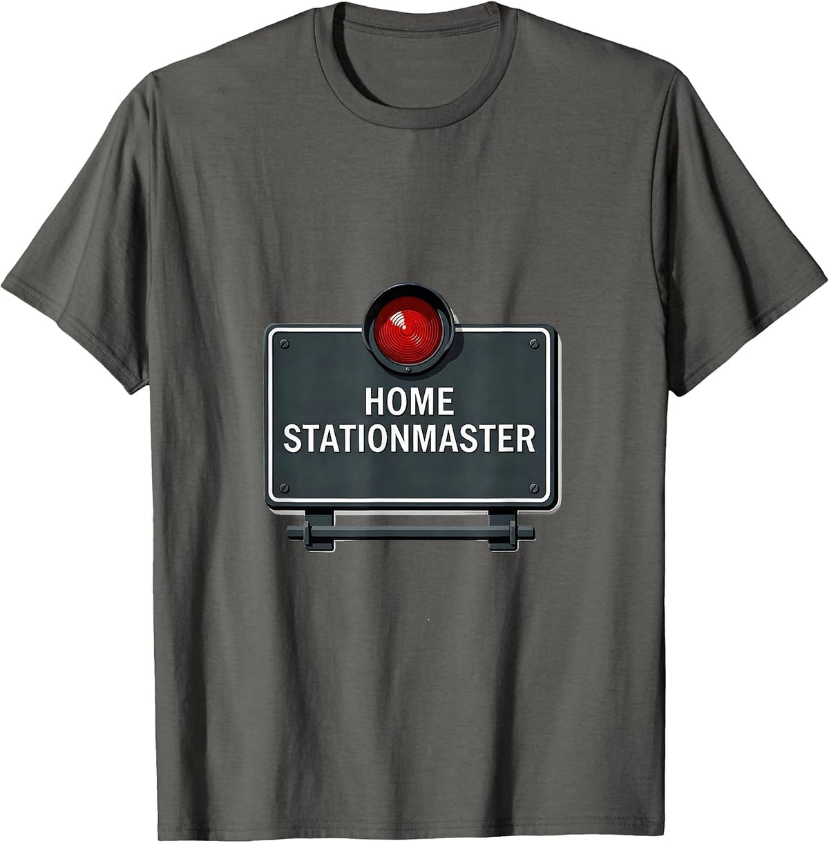Home Stationmaster Funny Train Enthusiast Model Railroad T-Shirt - Asphalt Grey