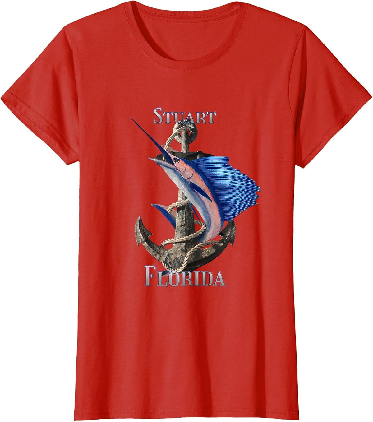 Stuart Florida Swordfish Marlin Ocean Fishing T-Shirt - Red