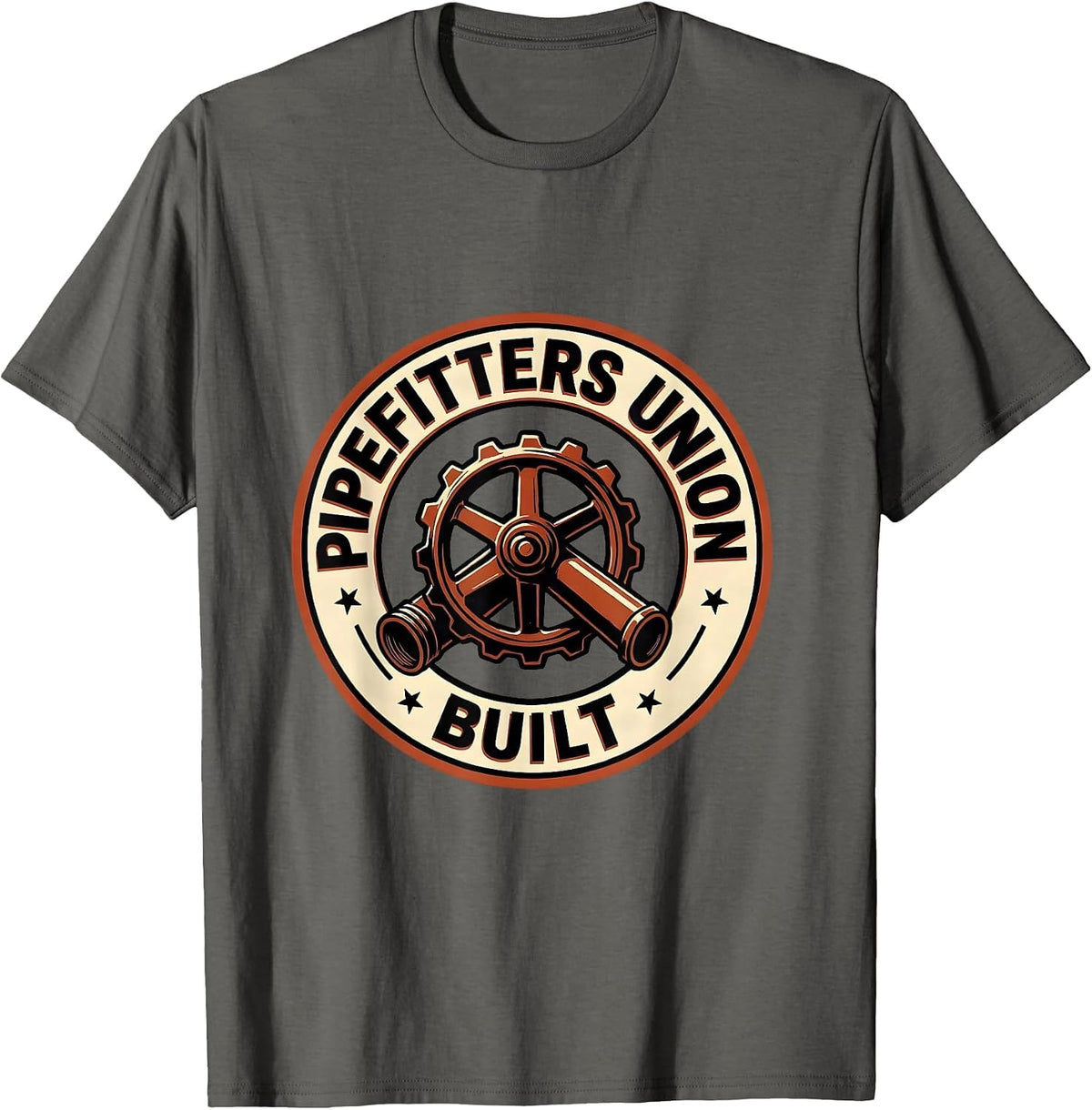 Pipefitters Union Built Skilled Trades Labor Day Solidarity T-Shirt - Asphalt Grey