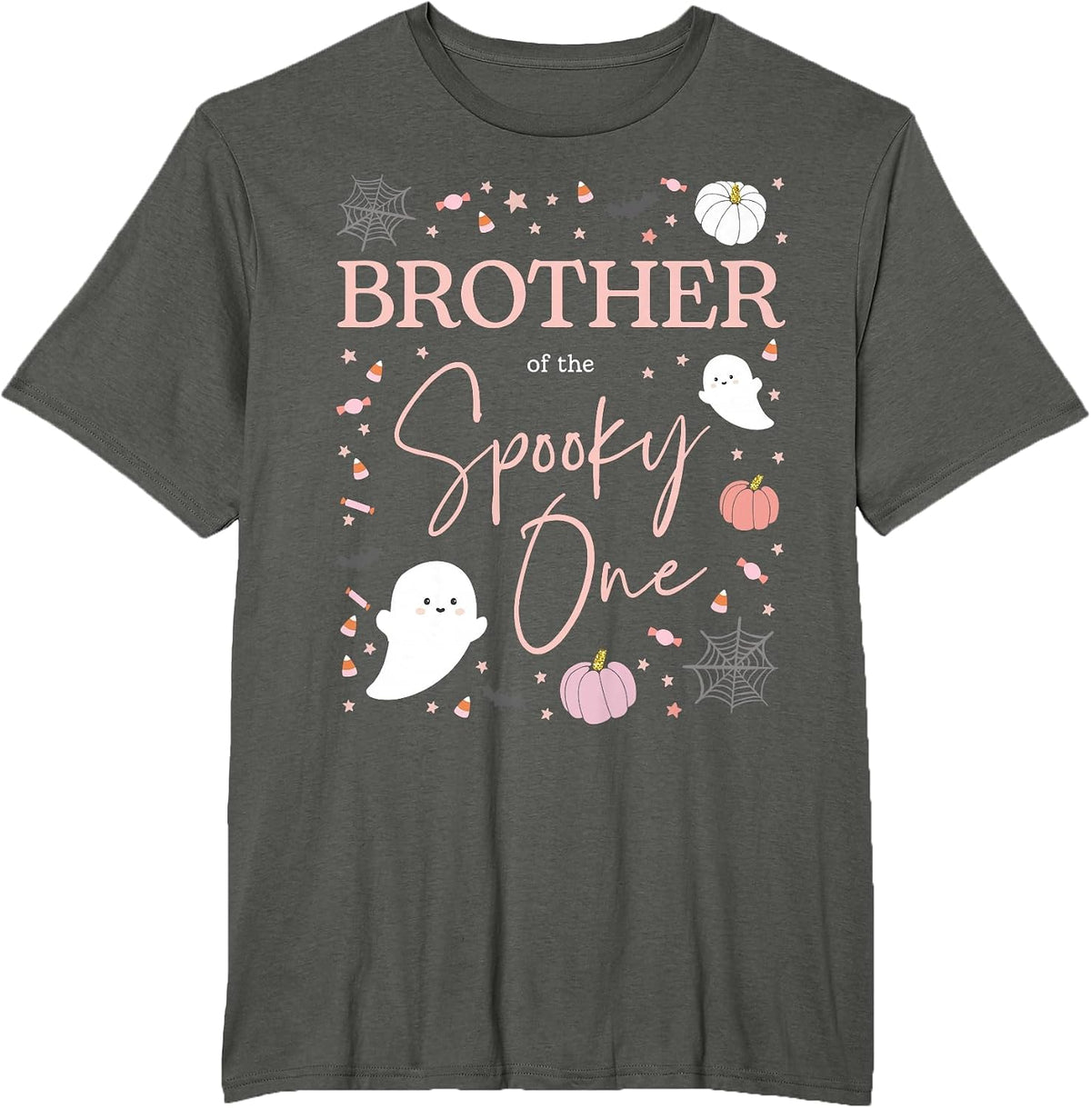 Brother of the Spooky One Girl First Birthday Pink Halloween T-Shirt - Asphalt Grey