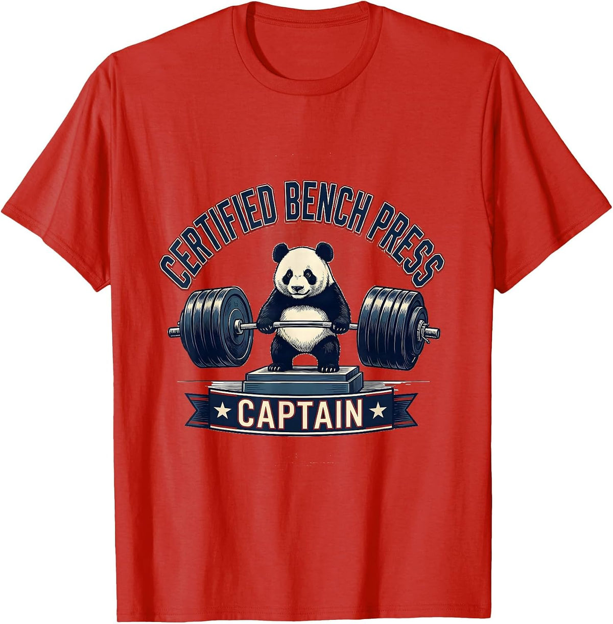 Men's Certified Bench Press Captain Funny Panda Gym Weightlifting T-Shirt - Red