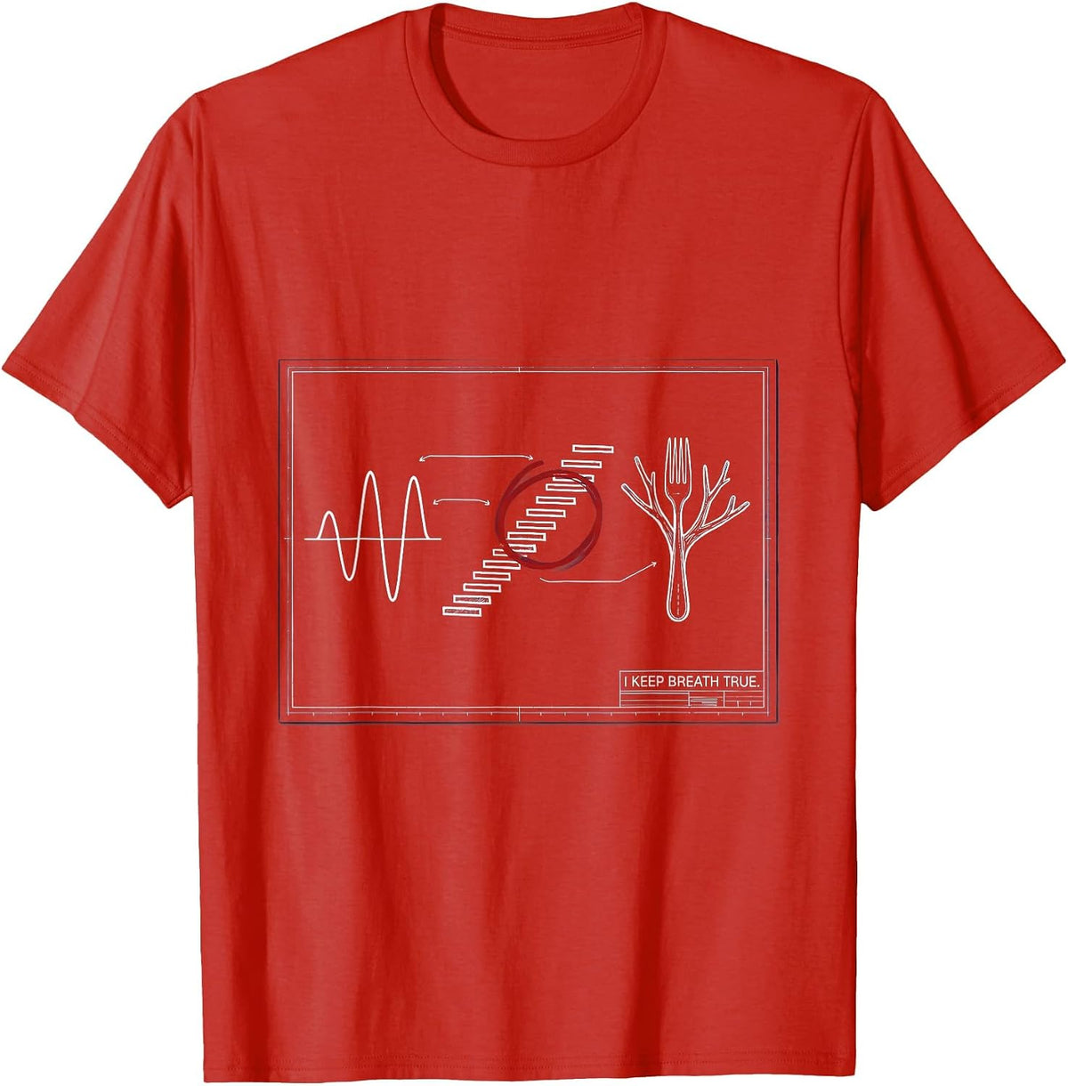 Men's I Keep Breath True Technical Blueprint Respiratory Therapist T-Shirt - Red
