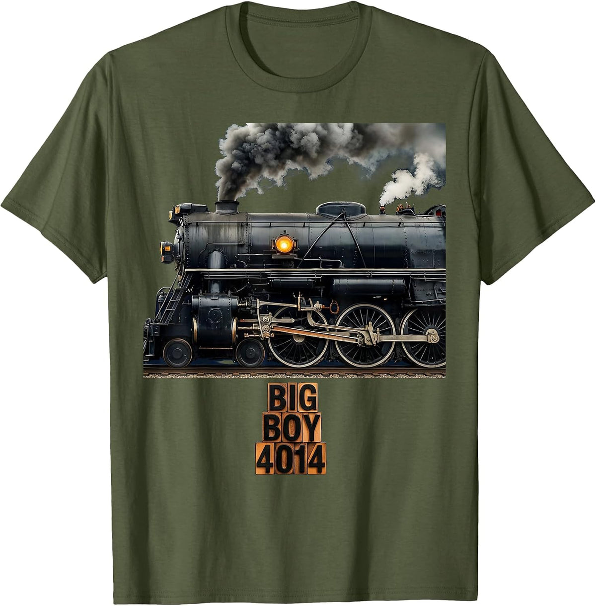 Big Boy 4014 Steam Locomotive Railroad Vintage T-Shirt - Olive Green