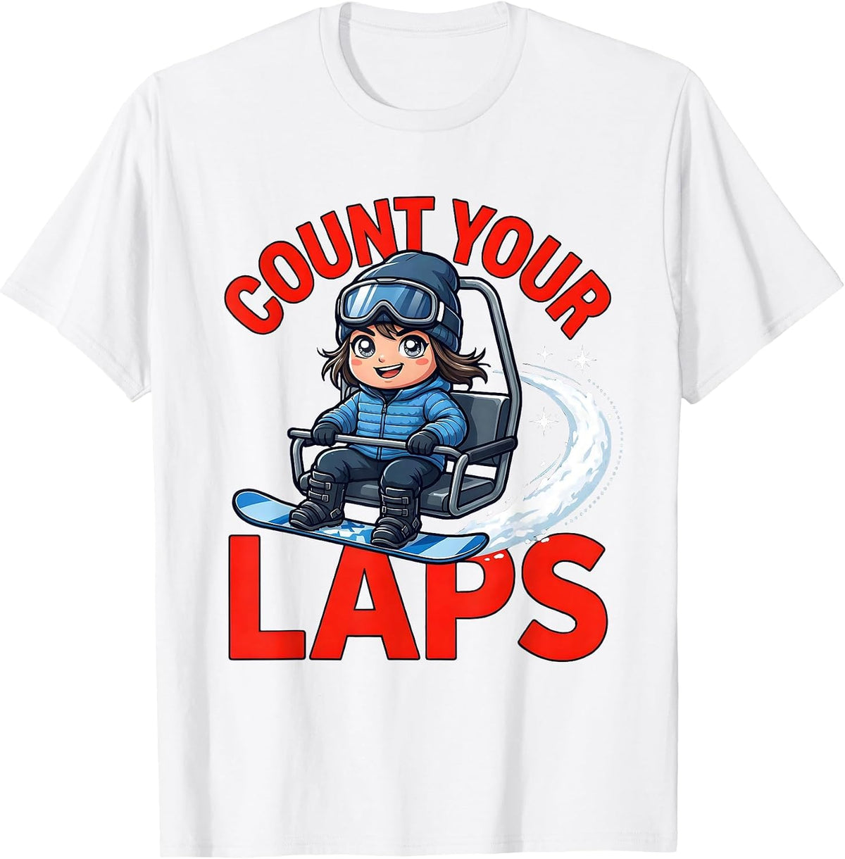 Men's COUNT YOUR LAPS Funny Snowboarder Ski Trip T-Shirt - White